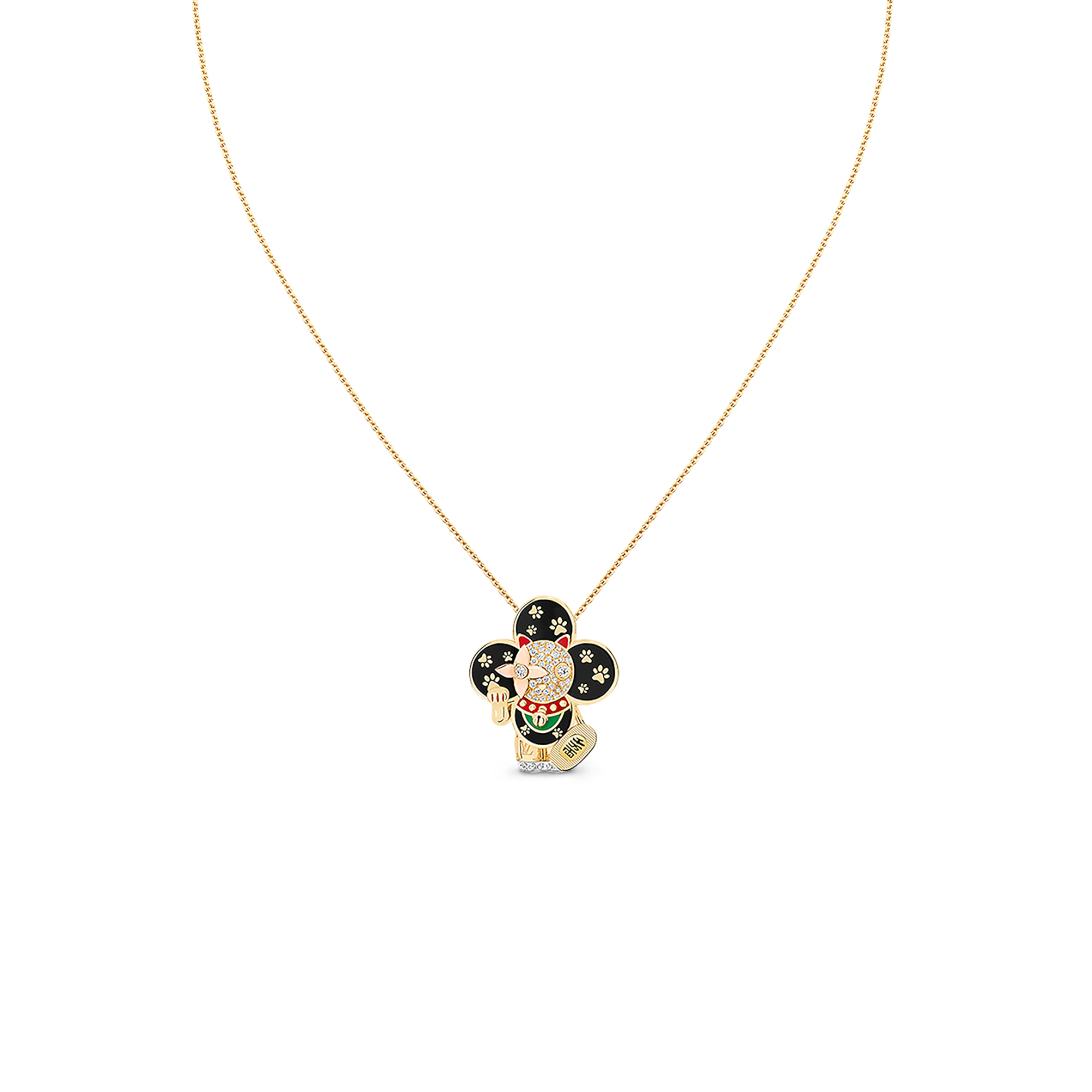 l**is V*t*n vivienne maneki neko pendant, 3 golds, lacquer & diamonds q93901